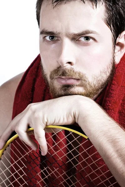 Portrait of tired male tennis player — Stock Photo, Image