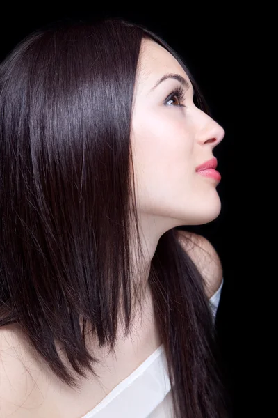 Ansikte av vacker sexig ung brunett kvinna — Stockfoto