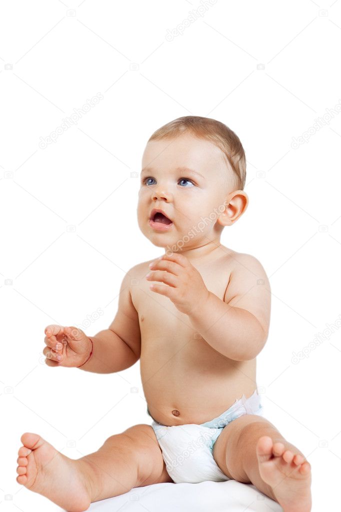 Cute Baby Boy In Diapers Isolated On White Stock Photo Dundanim