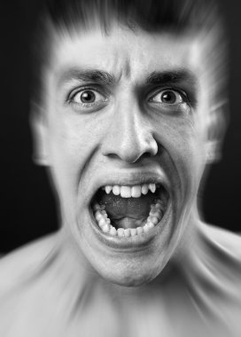 Loud scream of scared frighten man clipart