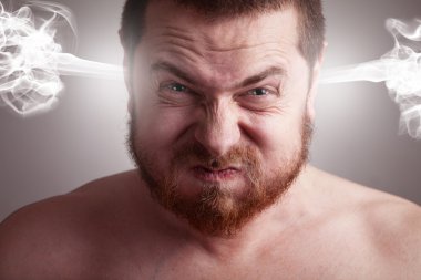 Stress concept - angry man with exploding head clipart