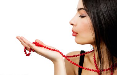 Sensual woman and red pearl necklace clipart