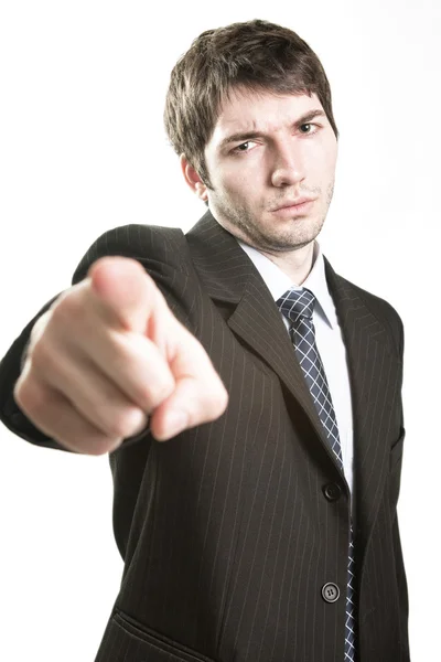 Chefe irritado ou homem de negócios furioso apontando — Fotografia de Stock