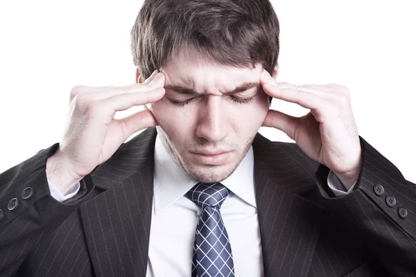 Zmęczony biznesmen o ból głowy — Zdjęcie stockowe