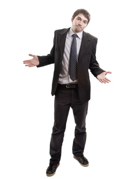 Broke businessman asking for solutions or advice — Stock Photo, Image