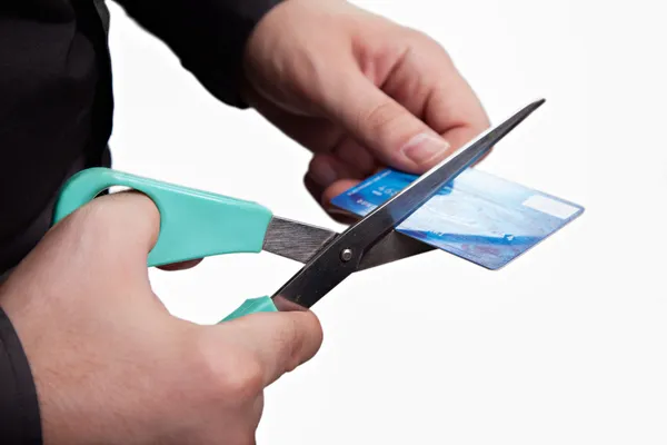 Cutting debts concept - scissors and credit card — Stock Photo, Image