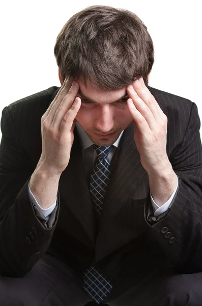 A fáradt, megterhelt üzletember fejfájás — Stock Fotó