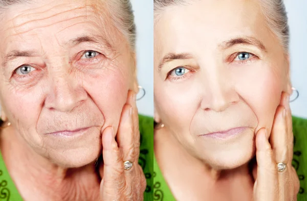 Concepto de belleza y cuidado de la piel - sin arrugas de envejecimiento Imagen de stock