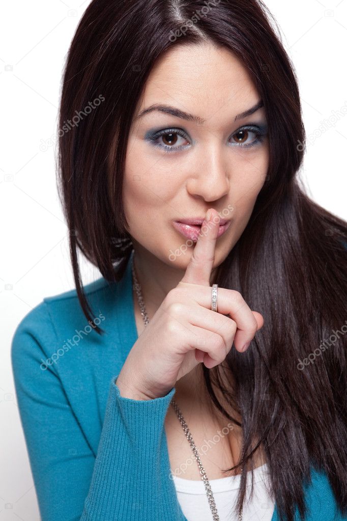 Cute funny woman keeping a secret