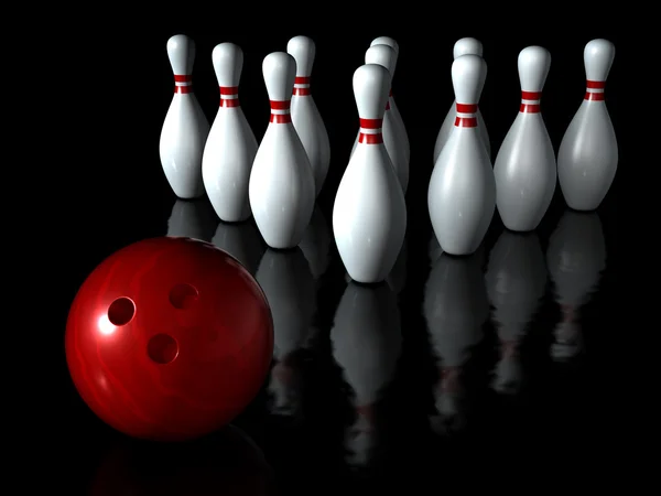 Bowlingové koule s pin sport na tmavém pozadí — Stock fotografie