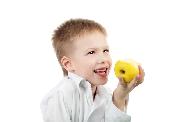 Apfel und Junge — Stockfoto