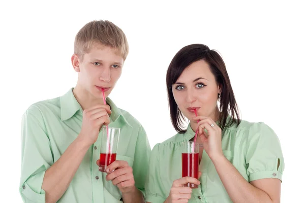 Drinking juice together — Stock Photo, Image