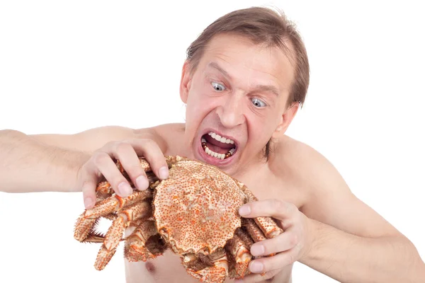 Man en krab — Stockfoto