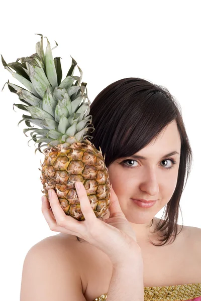 Girl and pineapple — Stock Photo, Image