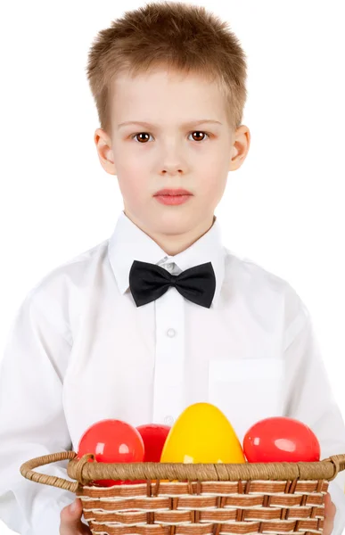 Chlapec s velikonoční vajíčka — Stock fotografie