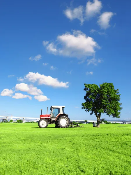 Трактор на траве — стоковое фото