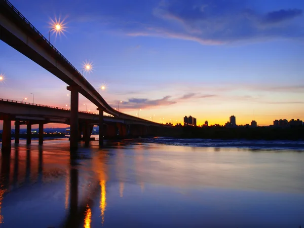 Sunset and bridge — Stock Photo, Image