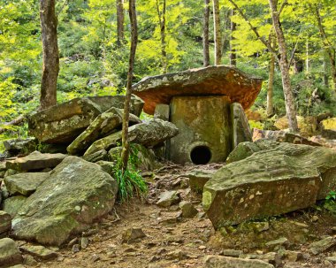 bir dağ ormanda bulunan Tarih öncesi dolmen. Karadeniz sahilleri. Rusya.
