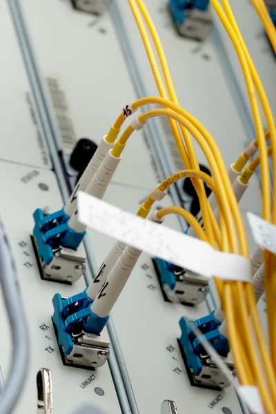 Detail of a modern communications equipment installed in a large datacenter. — Stock Photo, Image