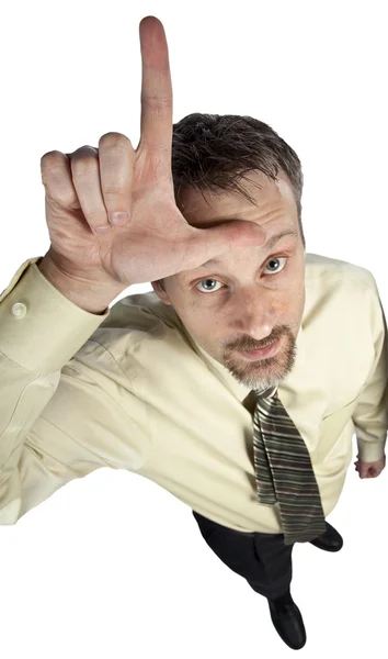Business man gesturing loser on his forehead — Stock Photo, Image