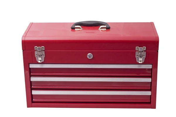 Červený kovový nástroj box se zásuvkami — Stock fotografie