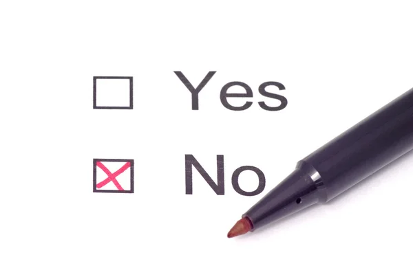 Close up of survey with response indicating No — Stock Photo, Image