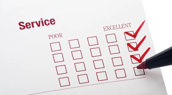 Survey indicating excellent service on white Stock Picture
