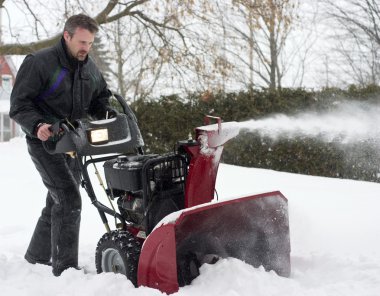 Man operating snow blower clipart