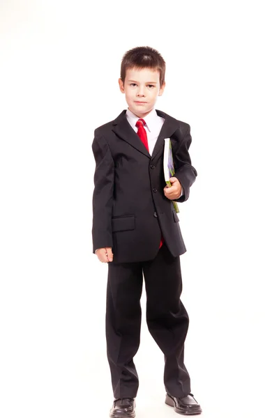 Хлопчик в офіційному дрес-коді з книгою — стокове фото