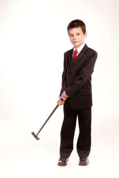 与高尔夫俱乐部官方肉色的男孩 — 图库照片