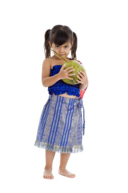 Cute girl with coconut clipart
