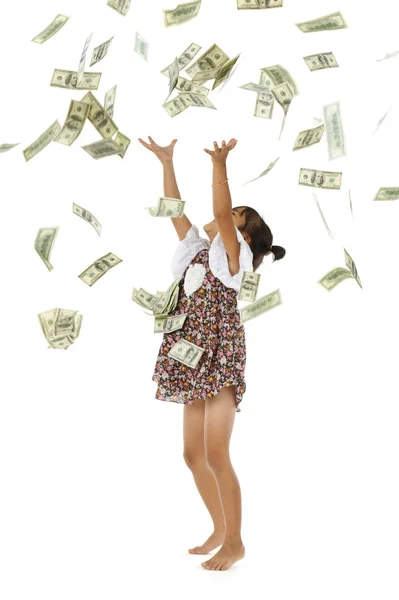 Chica bonita lanzando dinero — Foto de Stock