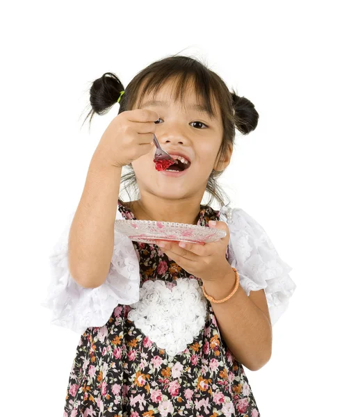 Roztomilá dívka s sladký dezert — Stock fotografie
