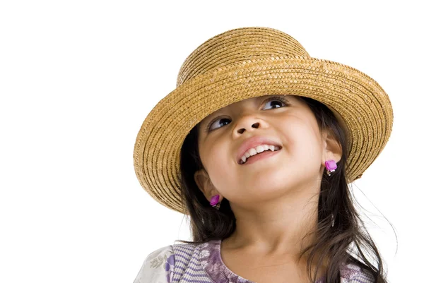 Menina bonito com chapéu de palha — Fotografia de Stock