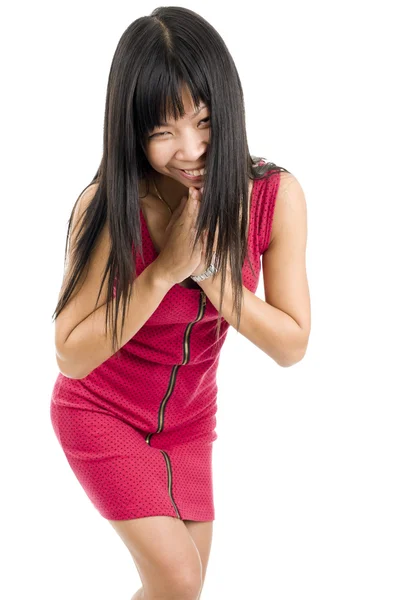 Mulher asiática com as mãos apertadas — Fotografia de Stock