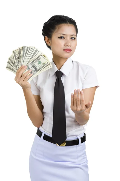 Donna d'affari con un sacco di soldi — Foto Stock