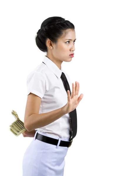 Vrouw verbergen geld — Stockfoto