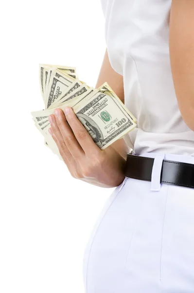 Mulher escondendo dinheiro — Fotografia de Stock