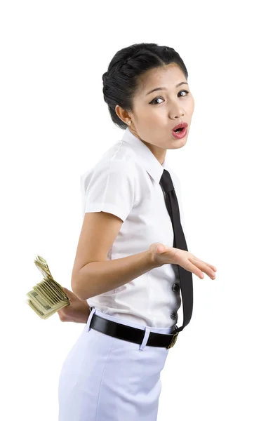 Mujer escondiendo dinero — Foto de Stock