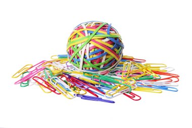 Rubberband Ball and Paper Clips clipart