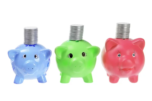 Piggybanks con monedas — Foto de Stock