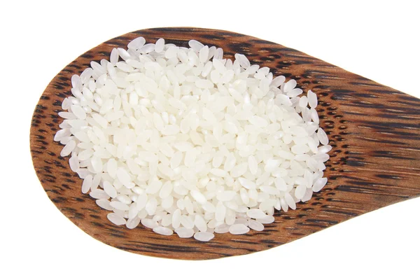 Colher de madeira com arroz Jasmine — Fotografia de Stock