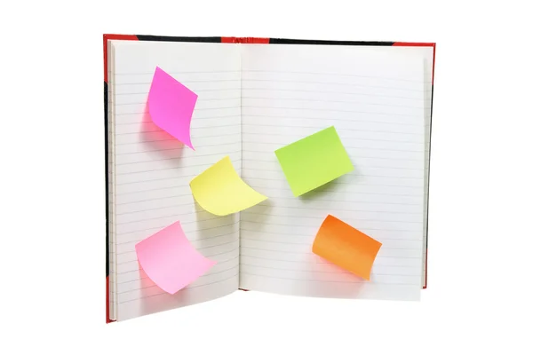 Livro de notas com papéis de nota adesiva — Fotografia de Stock