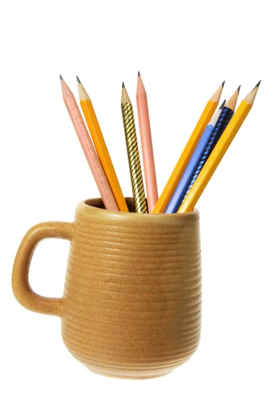 Koffiemok met potloden — Stockfoto
