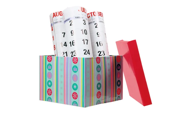Kalender och gift box — Stockfoto