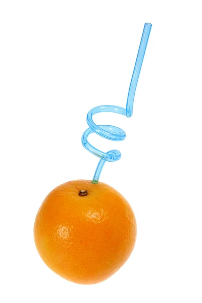 Orange med sugrör — Stockfoto