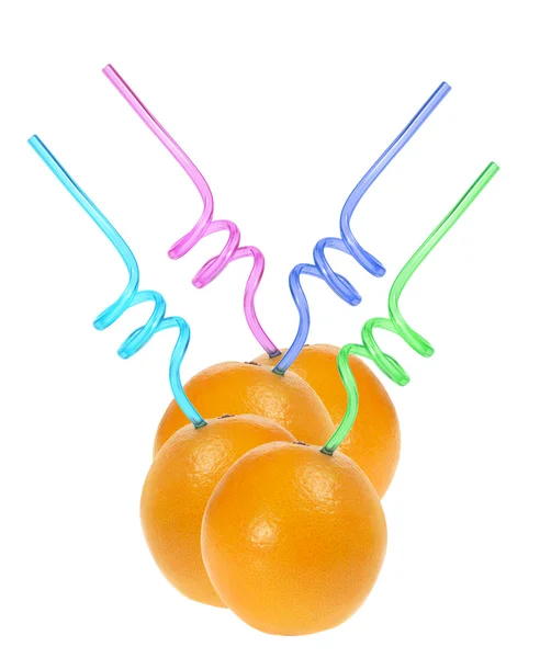 Apelsiner med dricka sugrör — Stockfoto