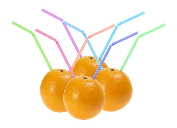 Oranges with Drinking Straws — Stock Photo, Image