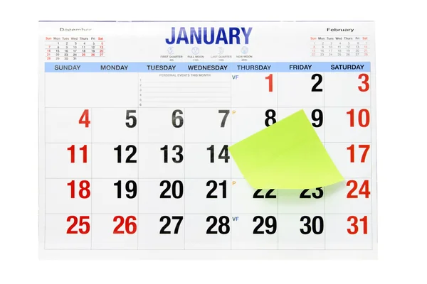 Calendario con carta di nota adesiva — Foto Stock