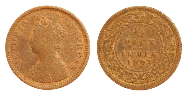 Oude Indiase helft pice munt van 1895 — Stockfoto